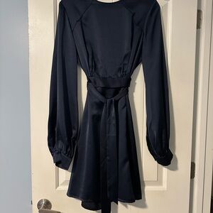 Chic Long Sleeve Navy Dress